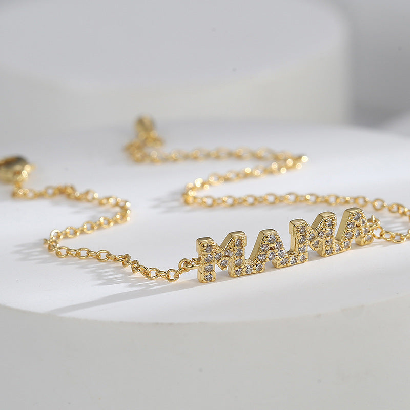 B0164 New Mother's Day Creative Zirconia Letter Bracelet for Women Fashionable Family Sentiment Beautiful