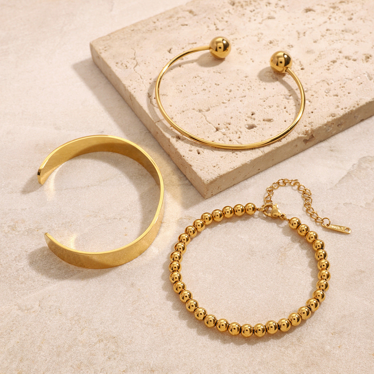 Stainless Steel Beaded Bracelet Open Bracelet18K gold Accessories