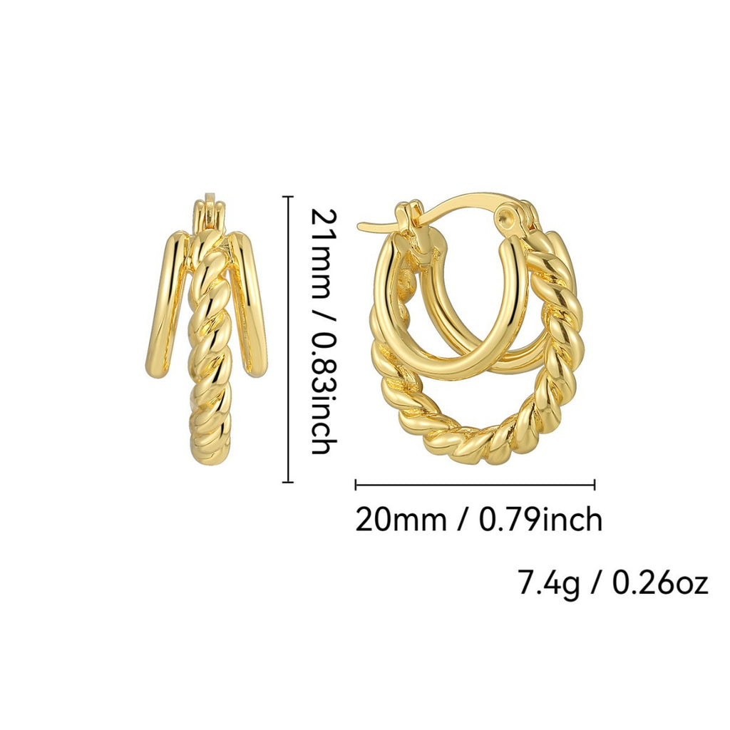 E0663 Fashionable Design Round Earrings for Women Brass Gold Plated Minimalist Style Braided Hoop Earrings