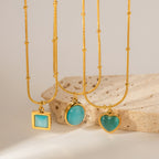 2025New Year's Stainless Steel Blue Cat's Eye Square Necklace Design Fashion Item