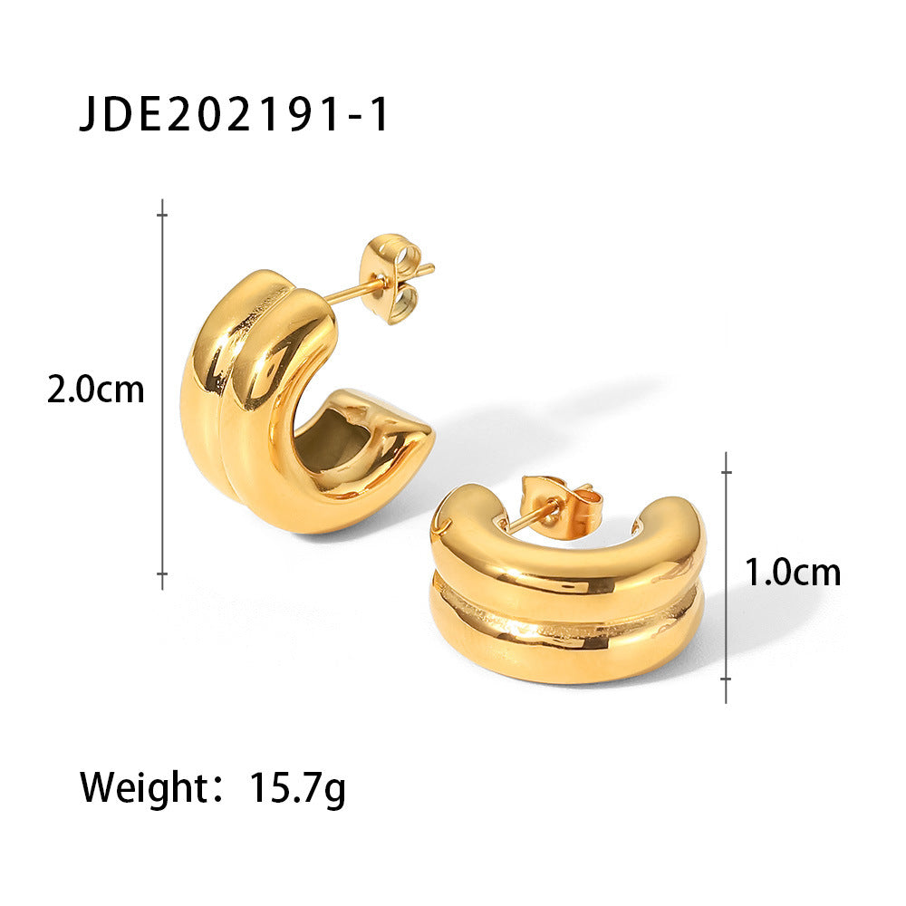 2H18K Gold Stainless Steel Double Layer Earrings Style Gold and Silver Color Block Stud Earrings Women's Fashion Personality Ear Jewelry