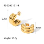 2H18K Gold Stainless Steel Double Layer Earrings Style Gold and Silver Color Block Stud Earrings Women's Fashion Personality Ear Jewelry