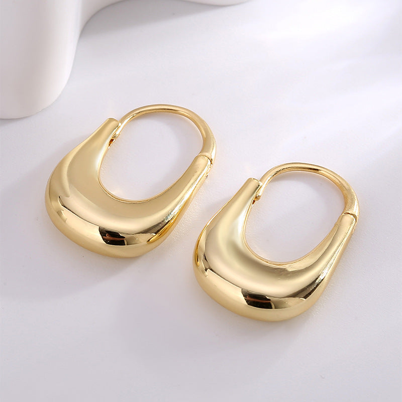 E0684 Elegant and Simple U Shaped Glossy Earrings for Women, Brass Gold-Plated, Vintage Versatile, Minimalist Large Earrings