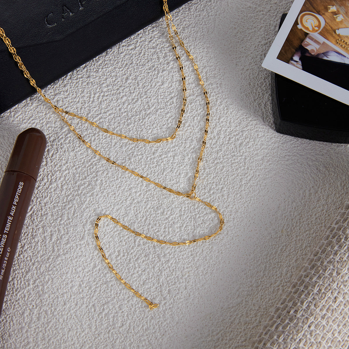 2H Double Layer Long Necklace for Women y Stainless Steel Chain Jewelry Does Not Fade