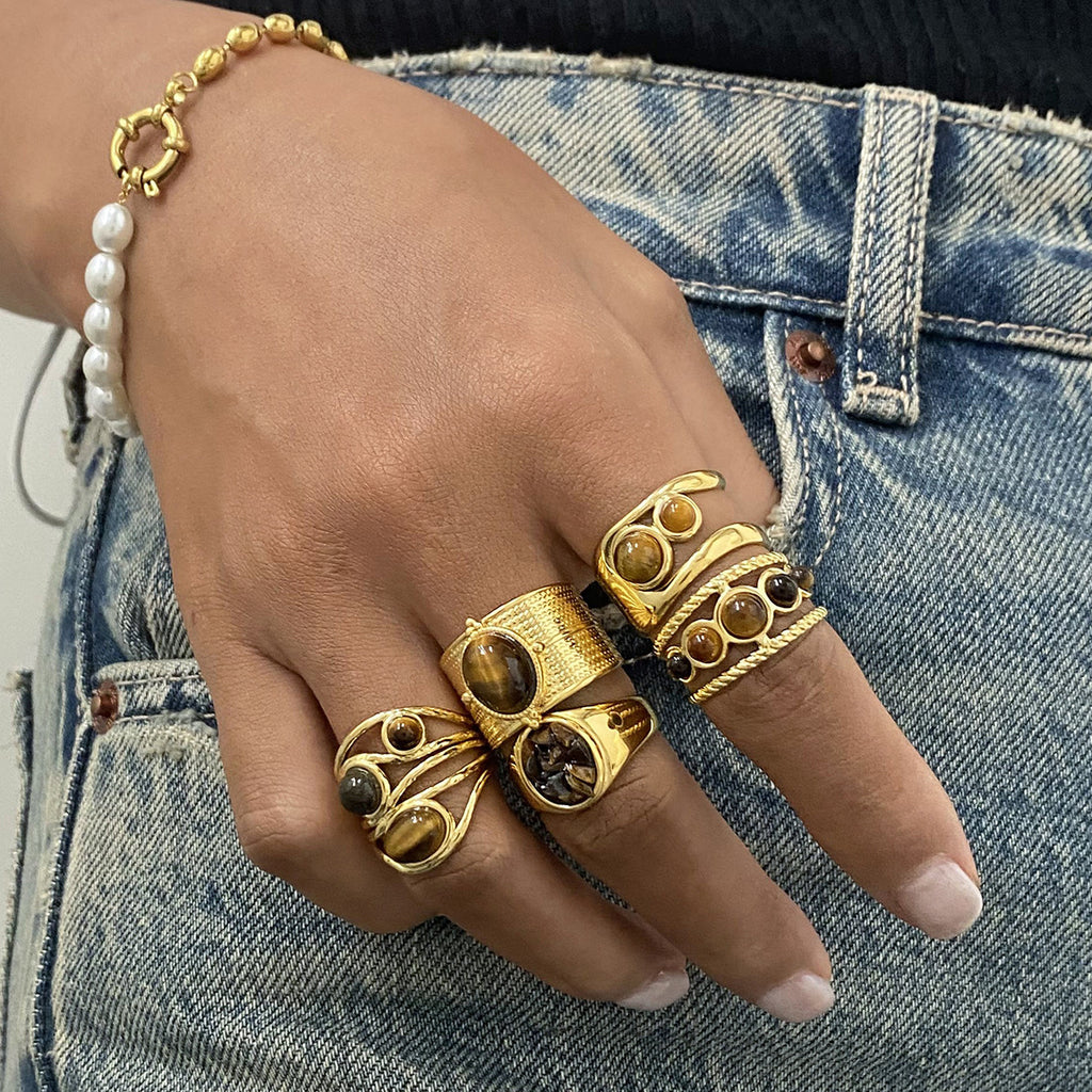 Stainless Steel Tiger Eye Stone Ring Natural Stone Product rings