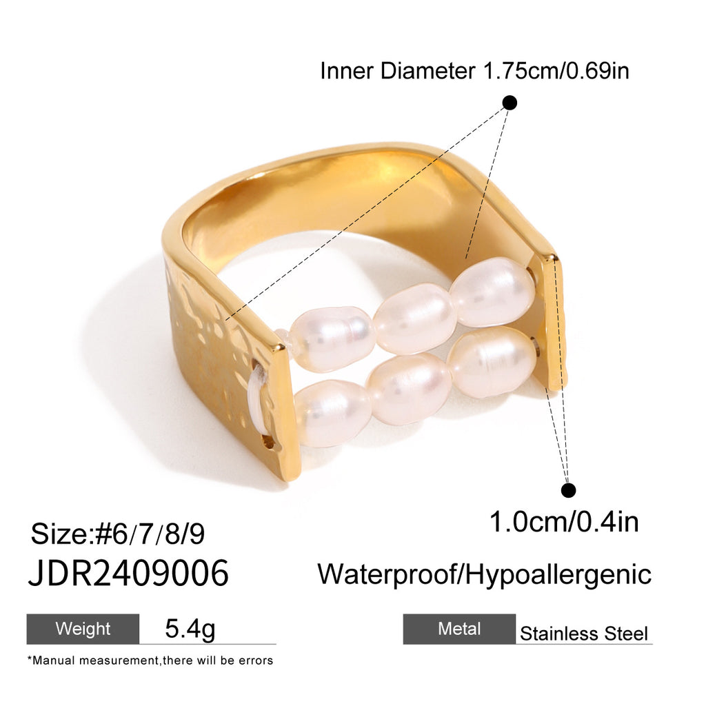 2H 18K Gold Stainless Steel Pearl Ring Ring Product ring