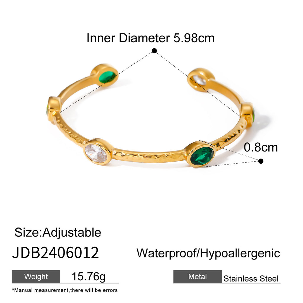 Original Green Zirconia Ring Non-Fading Jewelry Stainless Steel Bracelet Accessories
