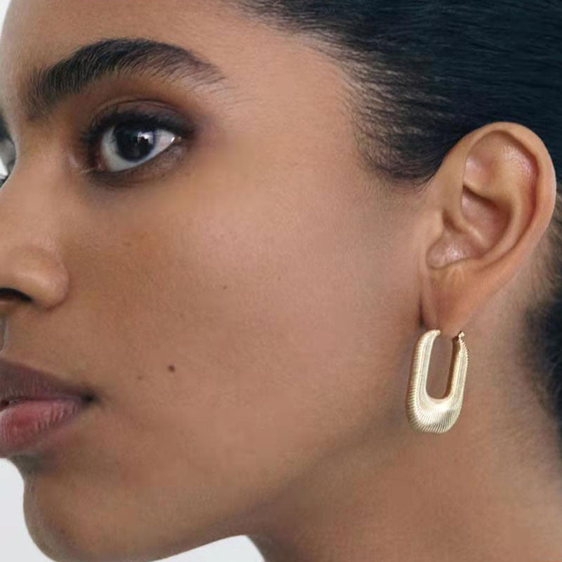 2H Fashionable Simple  Earrings Studs 18K Gold Stainless Steel Geometric Earrings Jewelry for Women