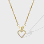 N0162 Minimalist Design Brass Plated18Gold Hollow Heart Pendant Double Heart Necklace Jewelry