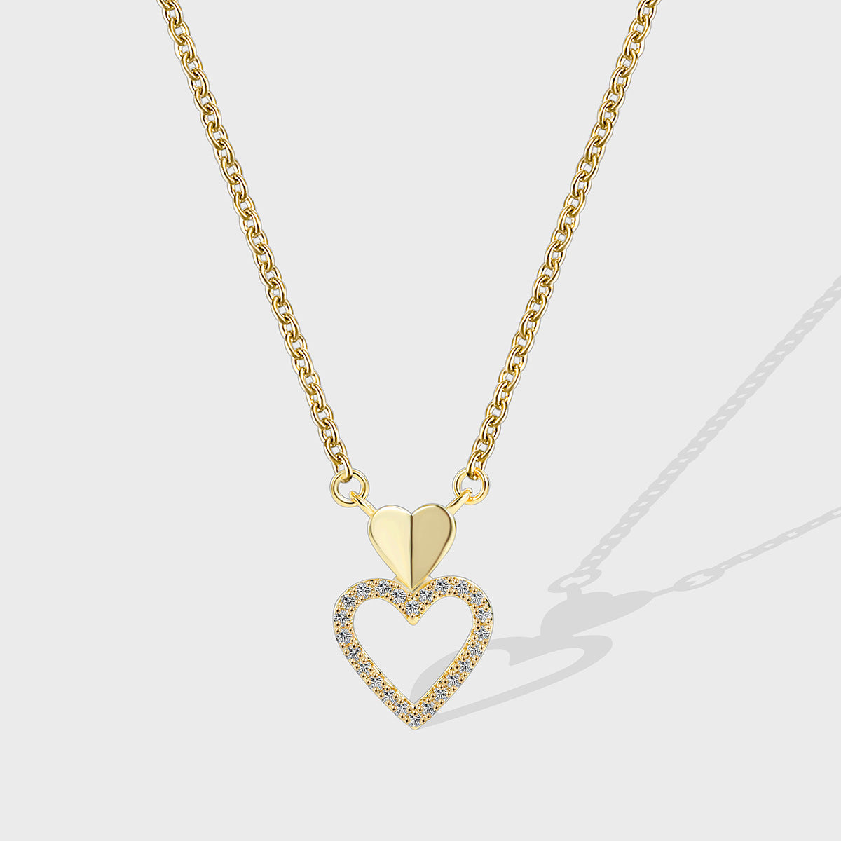 N0162 Minimalist Design Brass Plated18Gold Hollow Heart Pendant Double Heart Necklace Jewelry