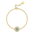 Gold-Plated Brass Evil Eye White CZ Bracelet with gold-tone brass construction