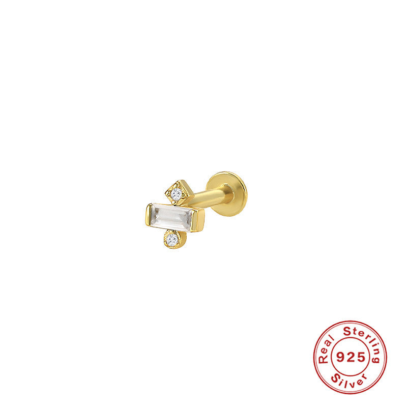 S925Sterling Silver Creative Geometric Flower Flat Head Threaded Piercing Earrings Hot Selling Ear Bone Studs