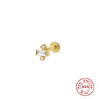 S925Sterling Silver Creative Geometric Flower Flat Head Threaded Piercing Earrings Hot Selling Ear Bone Studs