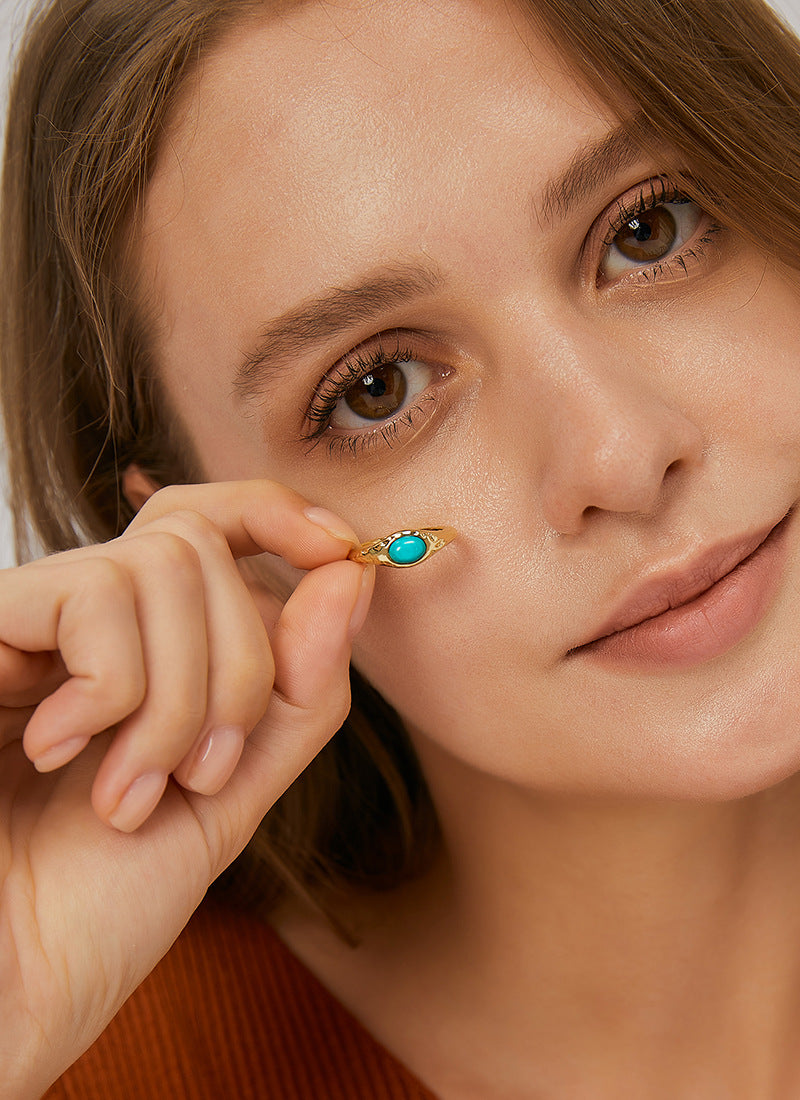 R0295 Simple Retro Oval Turquoise Ring for Women Fashion Ring