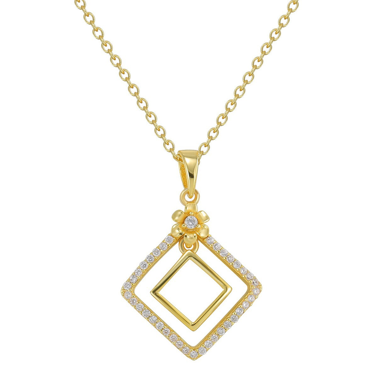 SN0009 S925 Silver Hollow Quadrilateral Pendant Necklace
