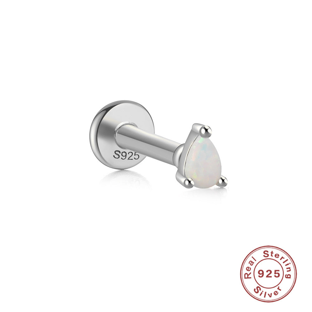 Sterling Silver925Opal Flat Head Piercing Jewelry Hot-Selling Threaded Ear Bone Stud Earrings Jewelry for Women and Men