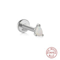 Unisex Sterling Silver Opal Threaded Ear Bone Stud Earrings — design contour — alternate angle 2 — jewelry finish and design detail