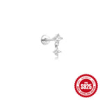 925Sterling Silver Five-Pointed Star Water Drop Inlaid Diamond Flat Head Threaded Piercing Ear Bone Stud Hot-Selling Pearl Earrings