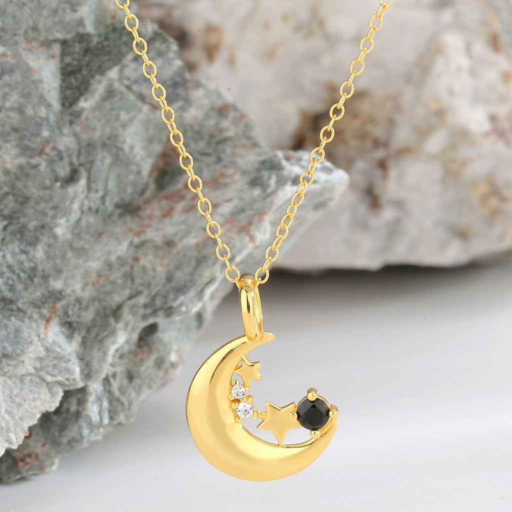 Sterling Silver Star Moon Pendant Necklace
