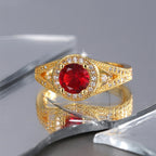 R0457 Design Sense Round Red Zircon Ring for Women, Simple Micro Pave White Zircon Modern Tail Ring