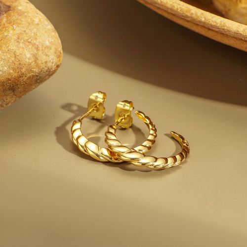 18K Gold-Plated Brass Twisted Round Hoop Earrings featuring round detailing