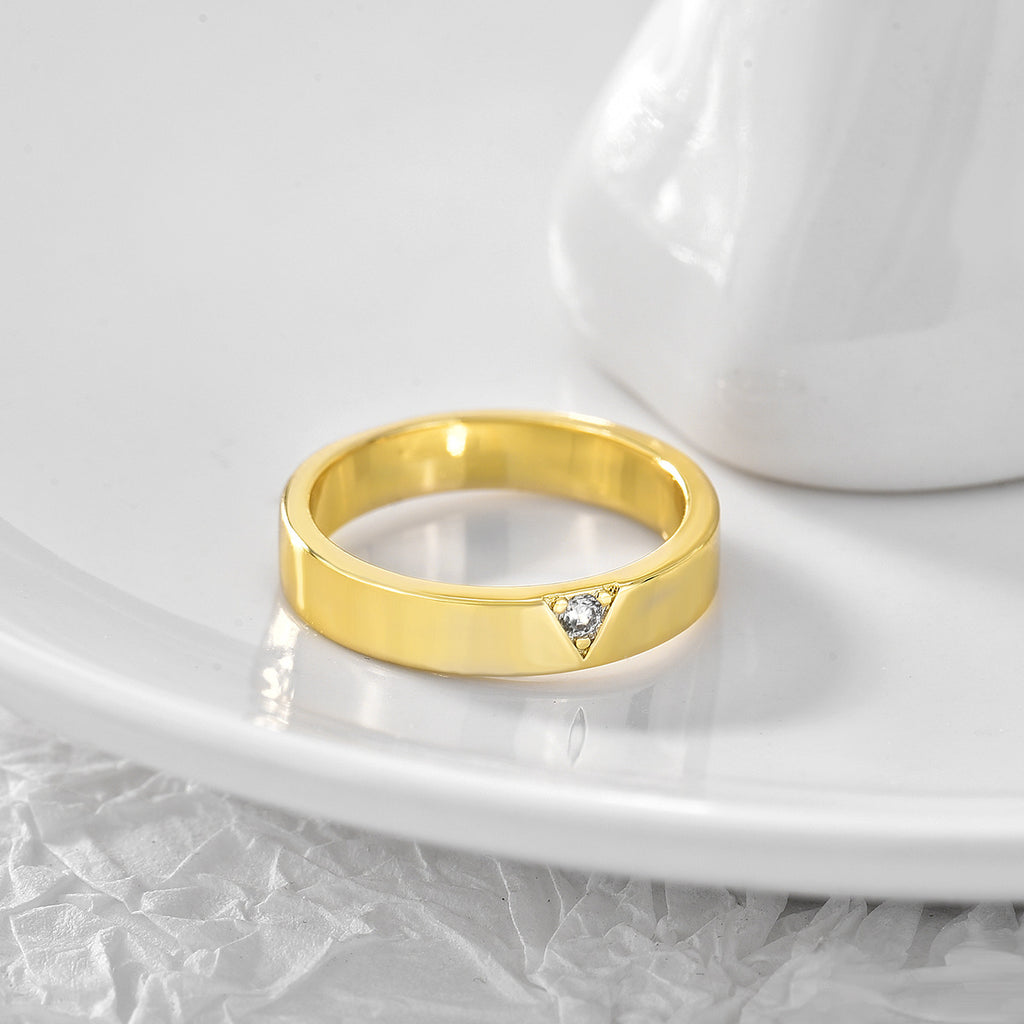 R0172 Brass Jewelry Single Diamond Ring for Women Minimalist Smooth Plain Ring Cool and Simple