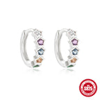 S925Sterling Silver Rainbow Colorful Star Moon Earrings Hoop Daily Wear Diamond-Studded Ear Clips Ear Jewelry for Women