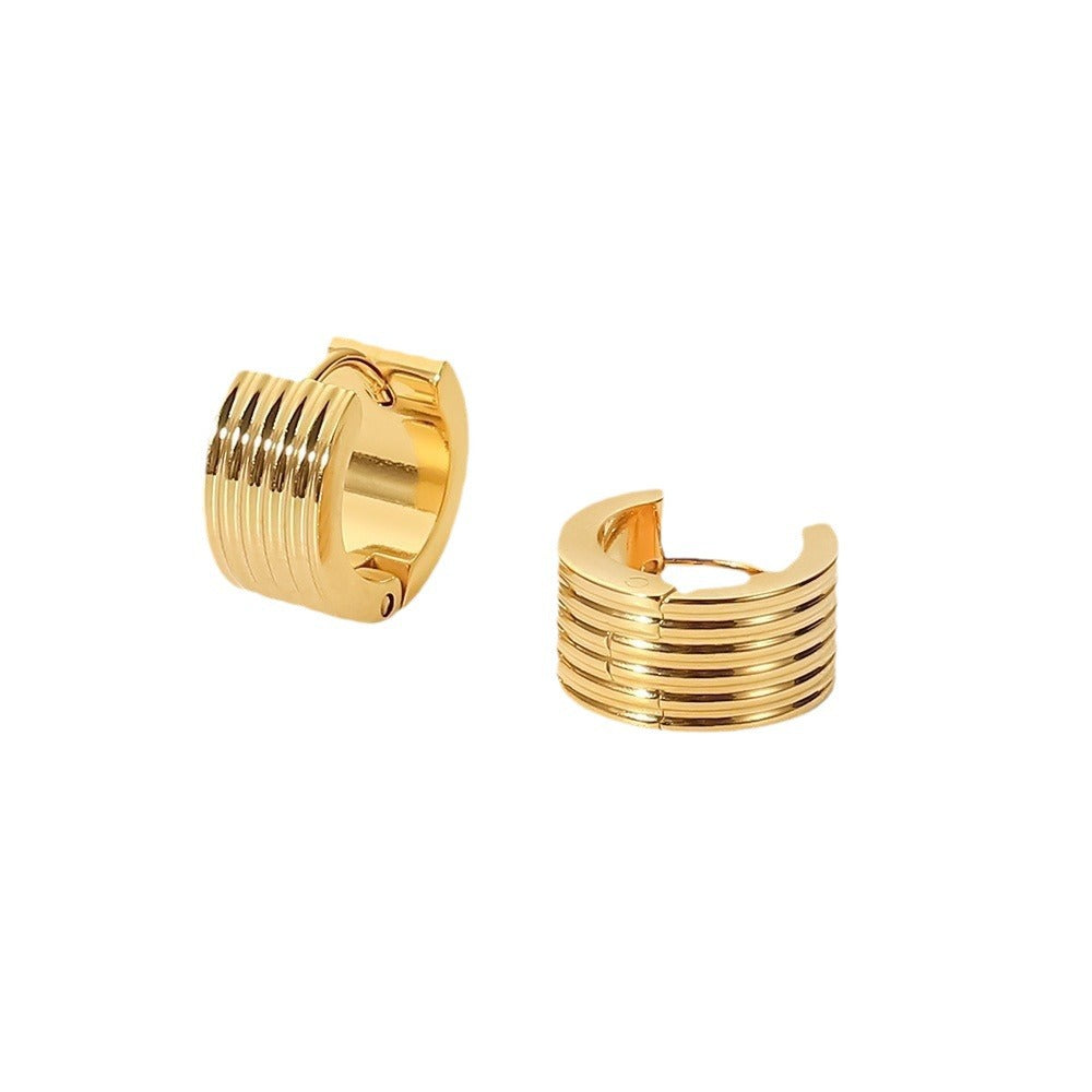 New Earrings Jewelry18K Gold Wide Ribbed Stainless Steel Earrings Fashionable Personality Earrings for Women