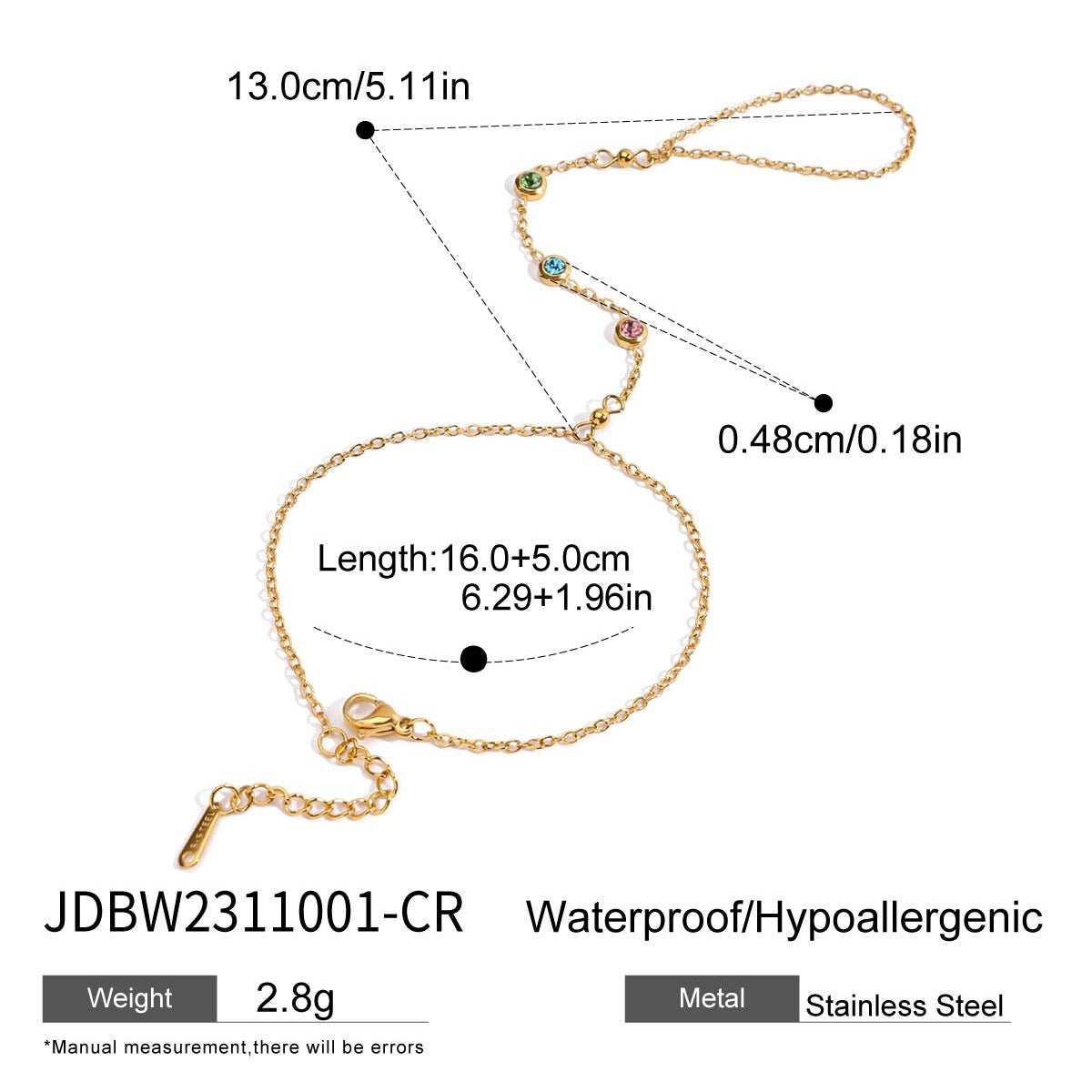 2H Stainless Steel Zircon Bracelet Ring Non-Fading Jewelry Women's Accessories