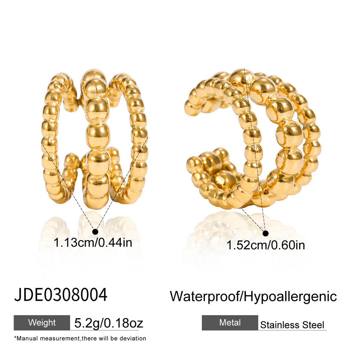 Stainless Steel gold Earrings Ear Clips Non-Pierced Ear Cuffs Ear Jewelry Accessories