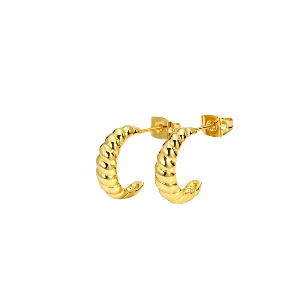 E0056Vintage Copper Gold-Plated Croissant Earrings for Women Minimalist Style Ear Jewelry