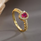 R0426 AliExpress Hot Sale Fashion Elegant Red Zircon Ring for Women Micro Pave White Zircon Gold Plated Tail Ring