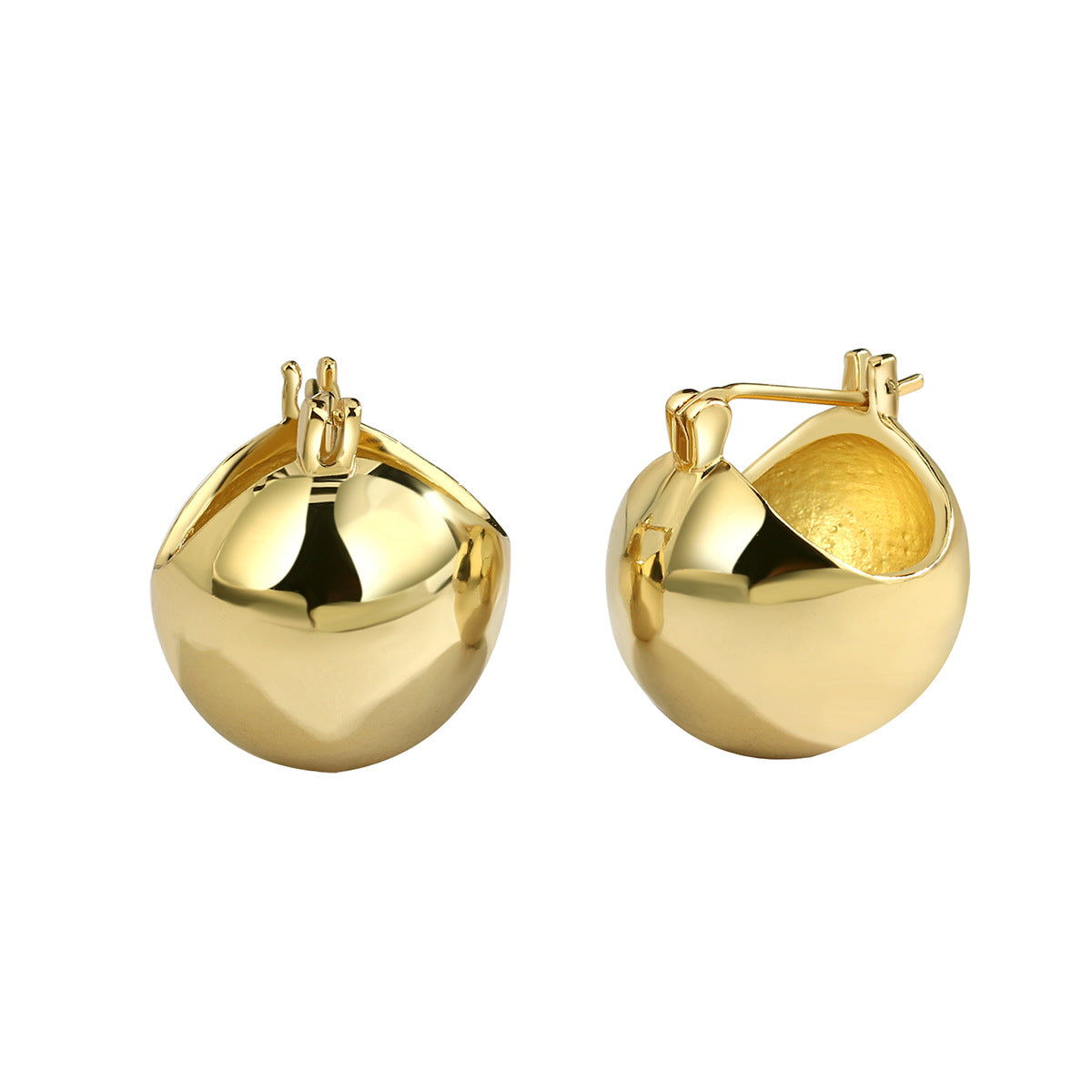 E0322 Copper Gold-Plated Earrings Minimalist Style Metal Ball Earrings Vintage Spherical Earrings for Women