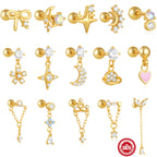 New S925Silver Moon Star Pendant Earrings Twist Ball Threaded Ear Bone Studs Hot Selling Cartilage Piercing Jewelry