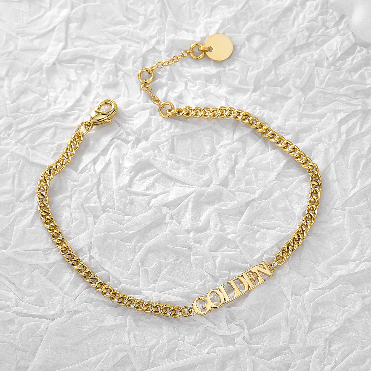 B0056 Vintage Gold-Plated Letter Bracelet for Women gold Minimalist Cuban Chain