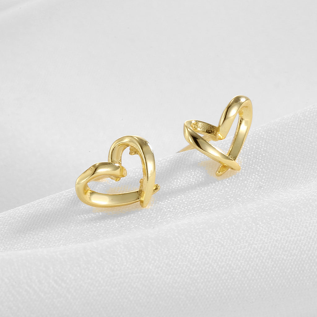 SE0279 S925Silver Hollow Heart Stud Earrings with Screw Back for Women, Petite and Simple Sweet Earrings