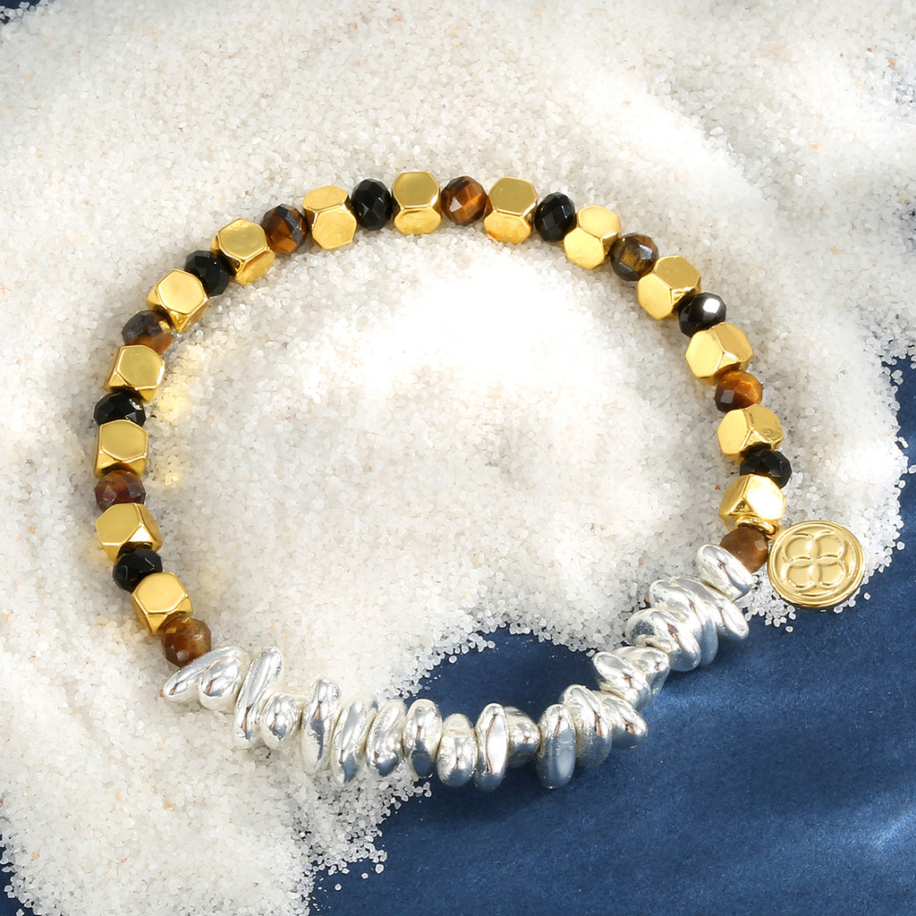 B0323 Minimalist Stainless Steel Round Beads Fashion Tiger Eye Stone Beads