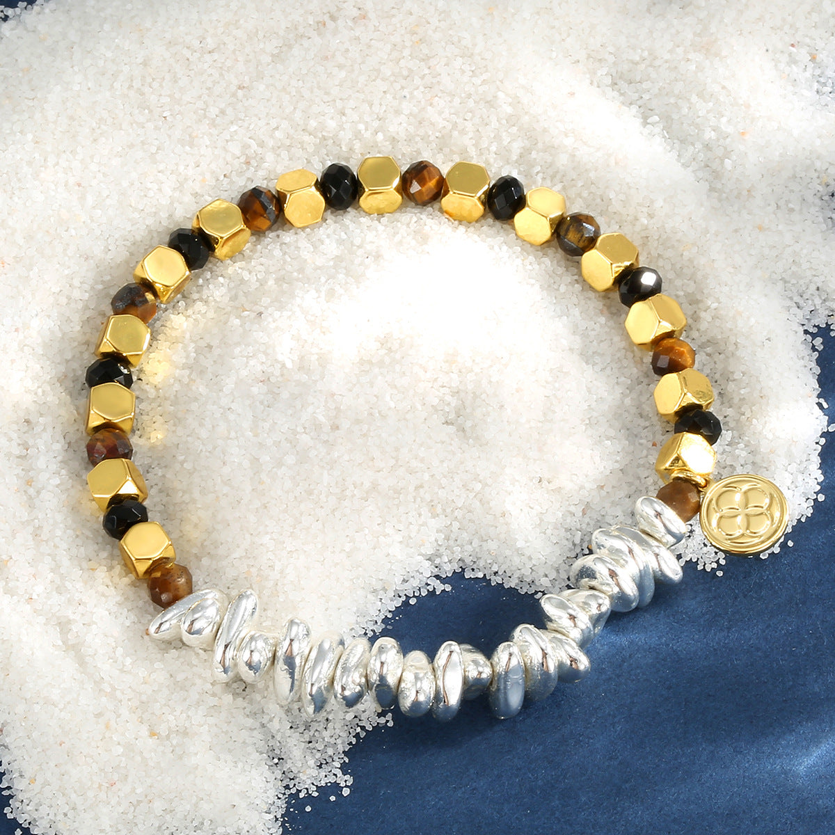B0323 Minimalist Stainless Steel Round Beads Fashion Tiger Eye Stone Beads