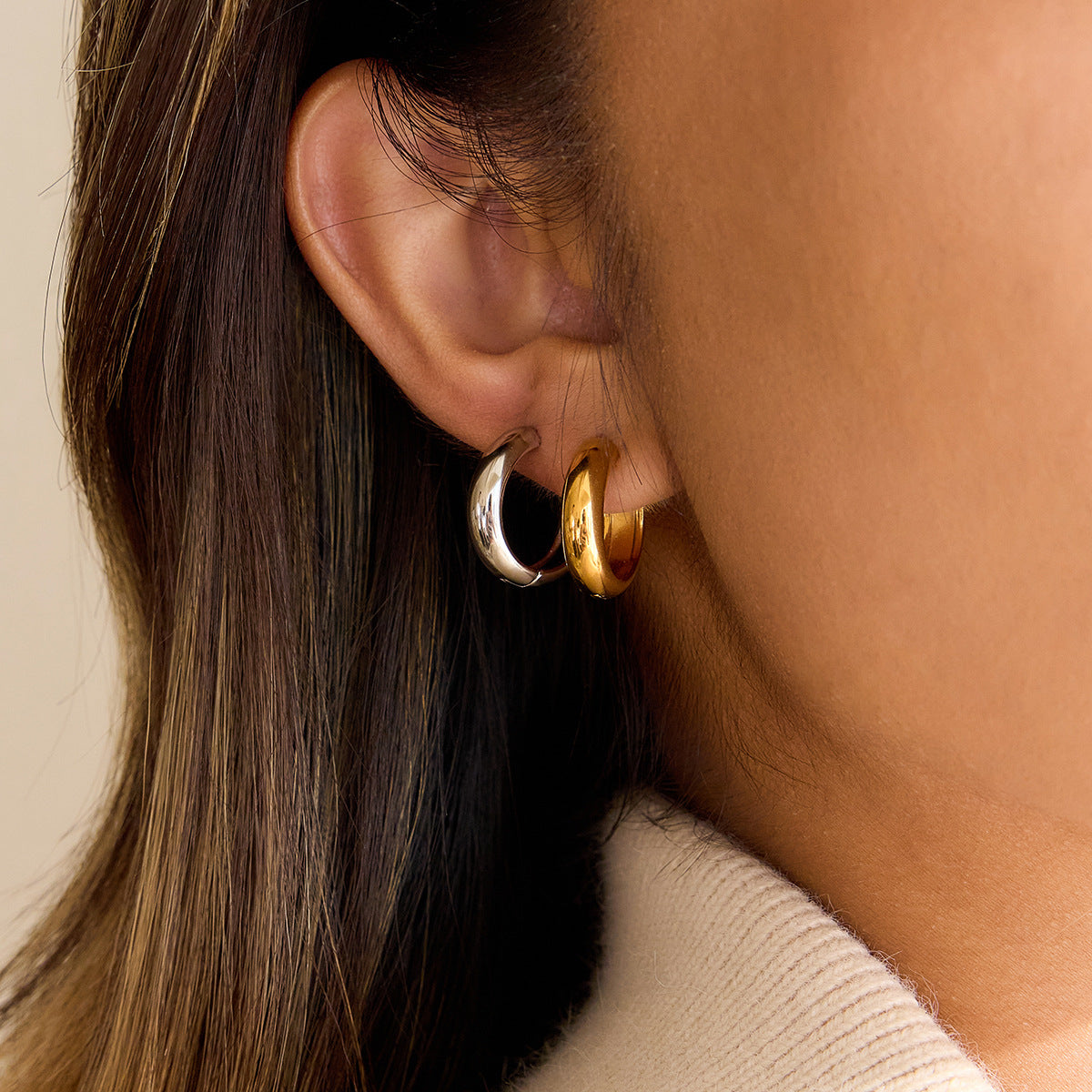 2H Hoop Earrings Non-Fading Ear Hoops18k Gold Stainless Steel Jewelry