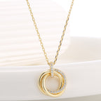 S925 Silver Three Ring Necklace With Collarbone Chain Pendant