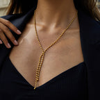 Stainless Steel Rice Bead Tassel Y Chain Necklace Accessories for Women