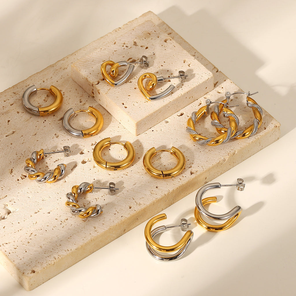2H Fashion Gold Plated Two Tone Intersection Geometric Earrings