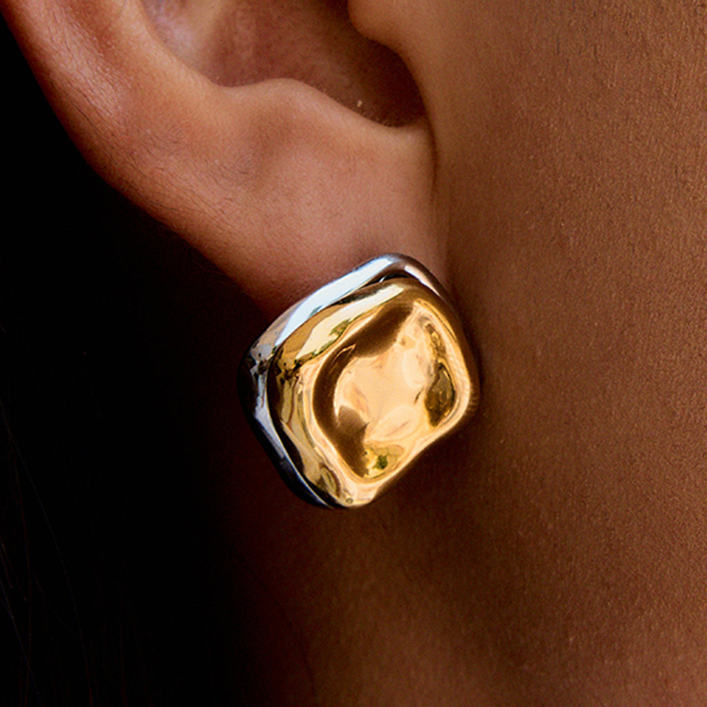 Stainless Steel Color Block Flower Stud Earrings Non-Fading Ear Jewelry