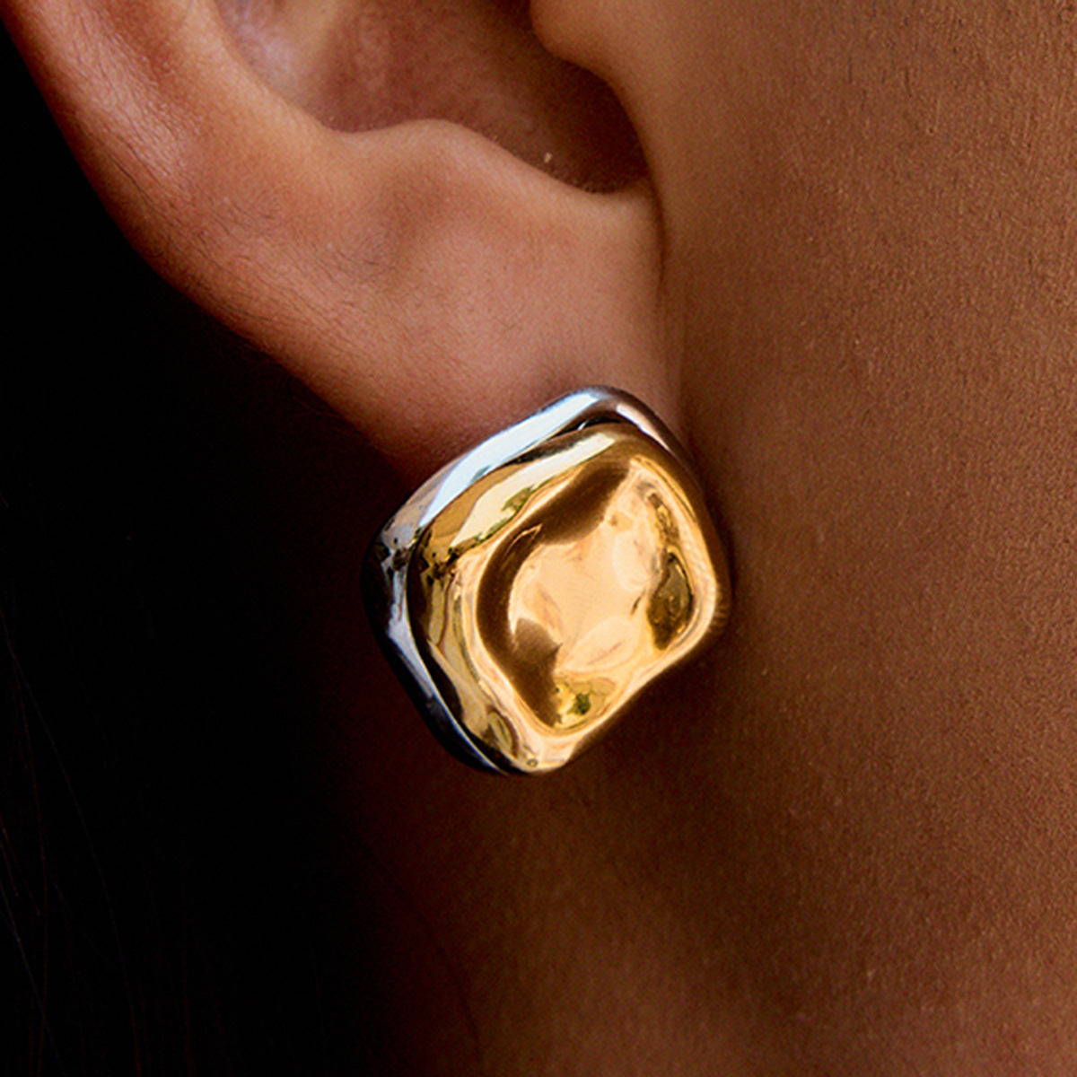 Stainless Steel Color Block Flower Stud Earrings Non-Fading Ear Jewelry