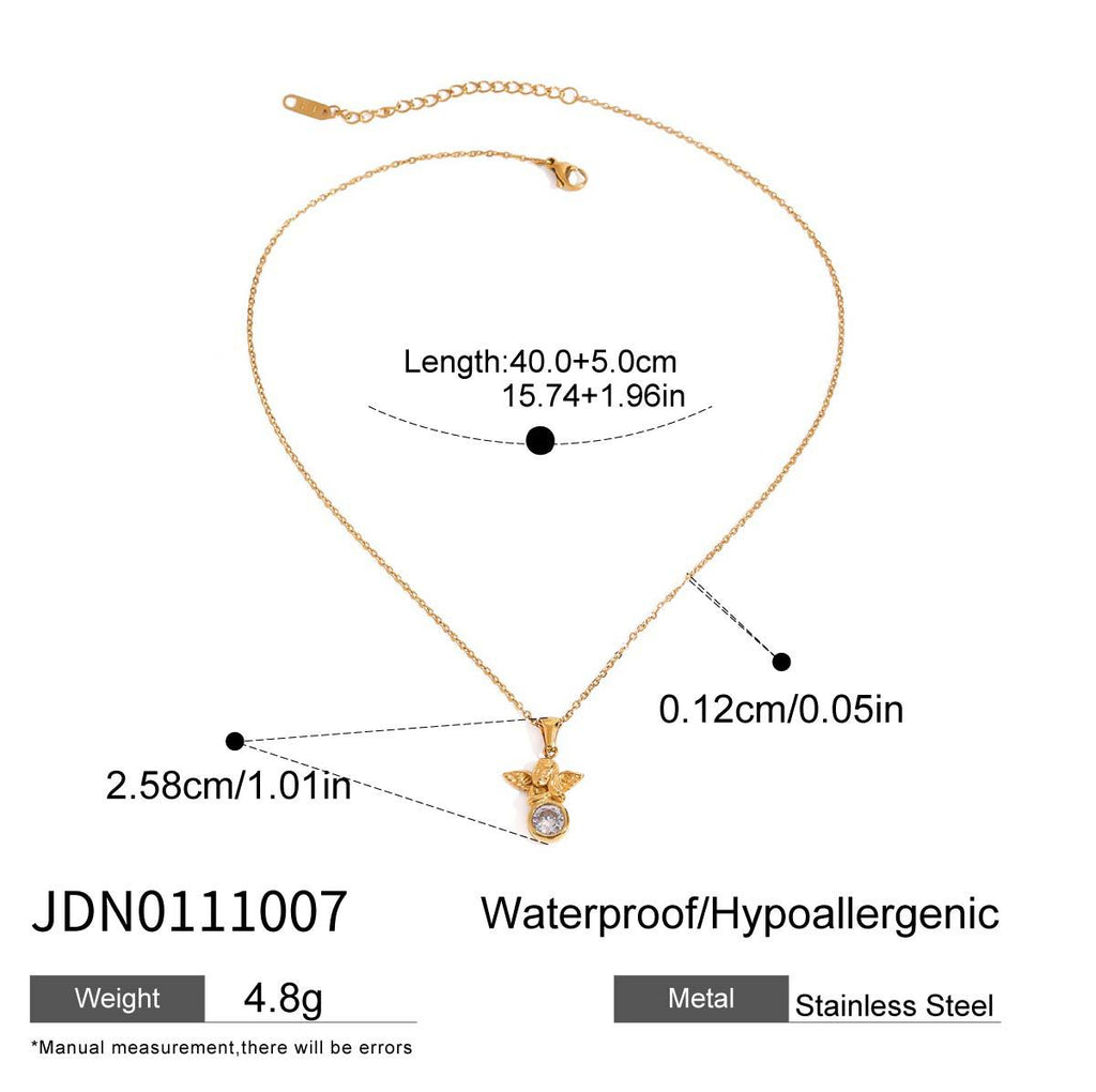 2H Stainless Steel Angel Zircon Necklace Accessories Clavicle Chain Necklace