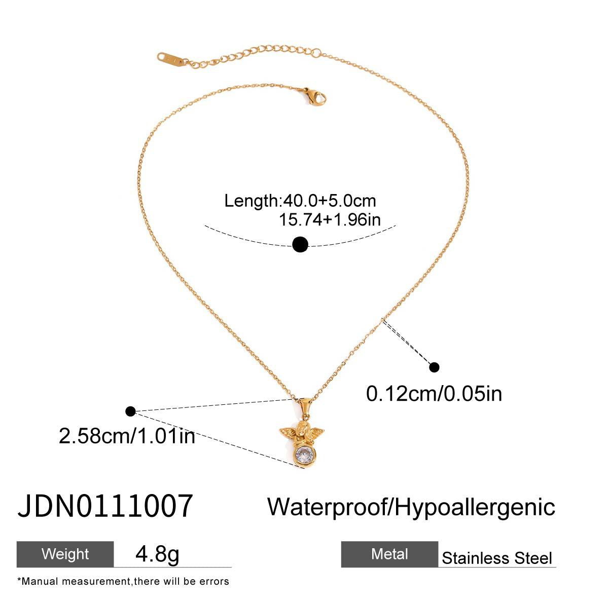 2H Stainless Steel Angel Zircon Necklace Accessories Clavicle Chain Necklace