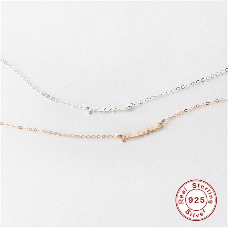 S925 Mama Letter Necklace In Silver Collarbone Chain