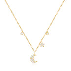 Sterling Silver Star Moon Diamond Necklace Layered Collarbone Chain