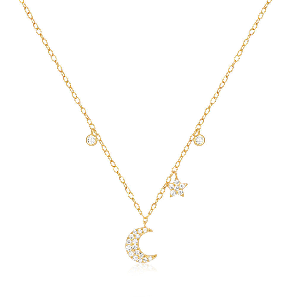 Sterling Silver Star Moon Diamond Necklace Layered Collarbone Chain