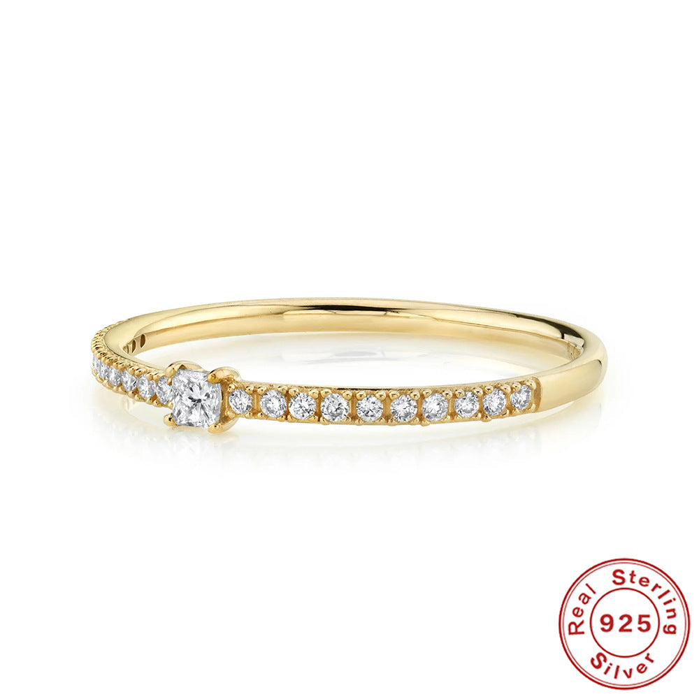 S925Sterling Silver Single Row Diamond Women's Wedding Ring Gift Premium Ring